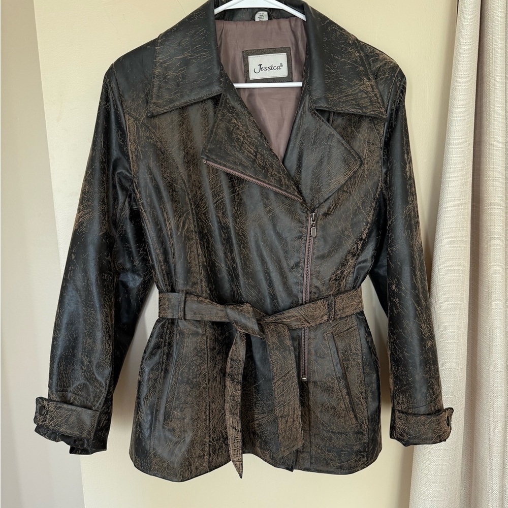 Brown distressed faux leather jacket